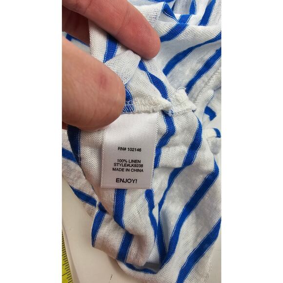 Michael stars lightweight blue striped 100% linen long sleeve blouse sz L EUC - Picture 5 of 7